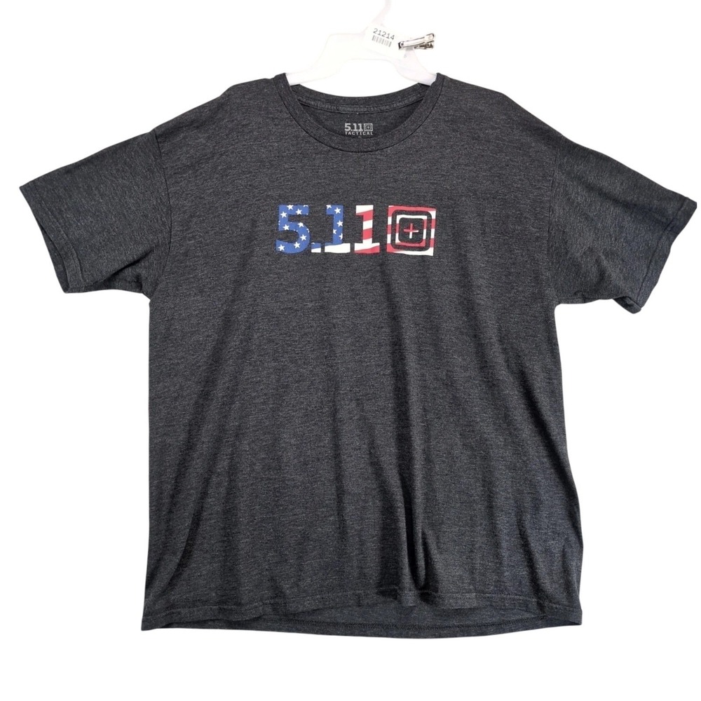 5.11‎ Tactical Charcoal T-Shirt Men's XL Star Stripes Flag Target Logo Short Slv